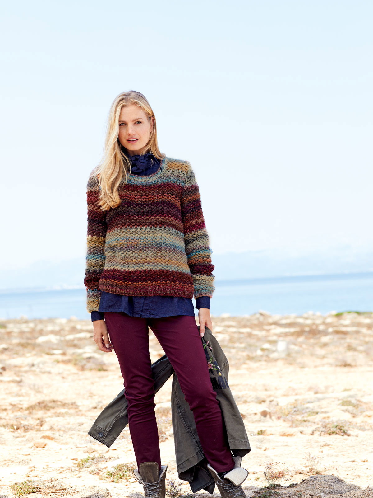 Streifenpullover mit Perlmuster