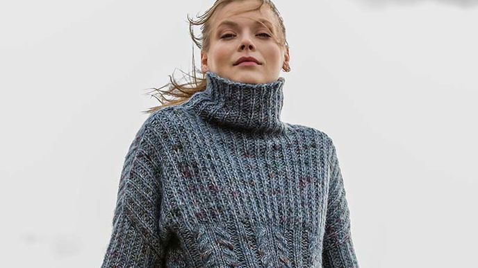 Strickanleitung: Strickpullover mit Rollkragen und überlangen Ärmeln
