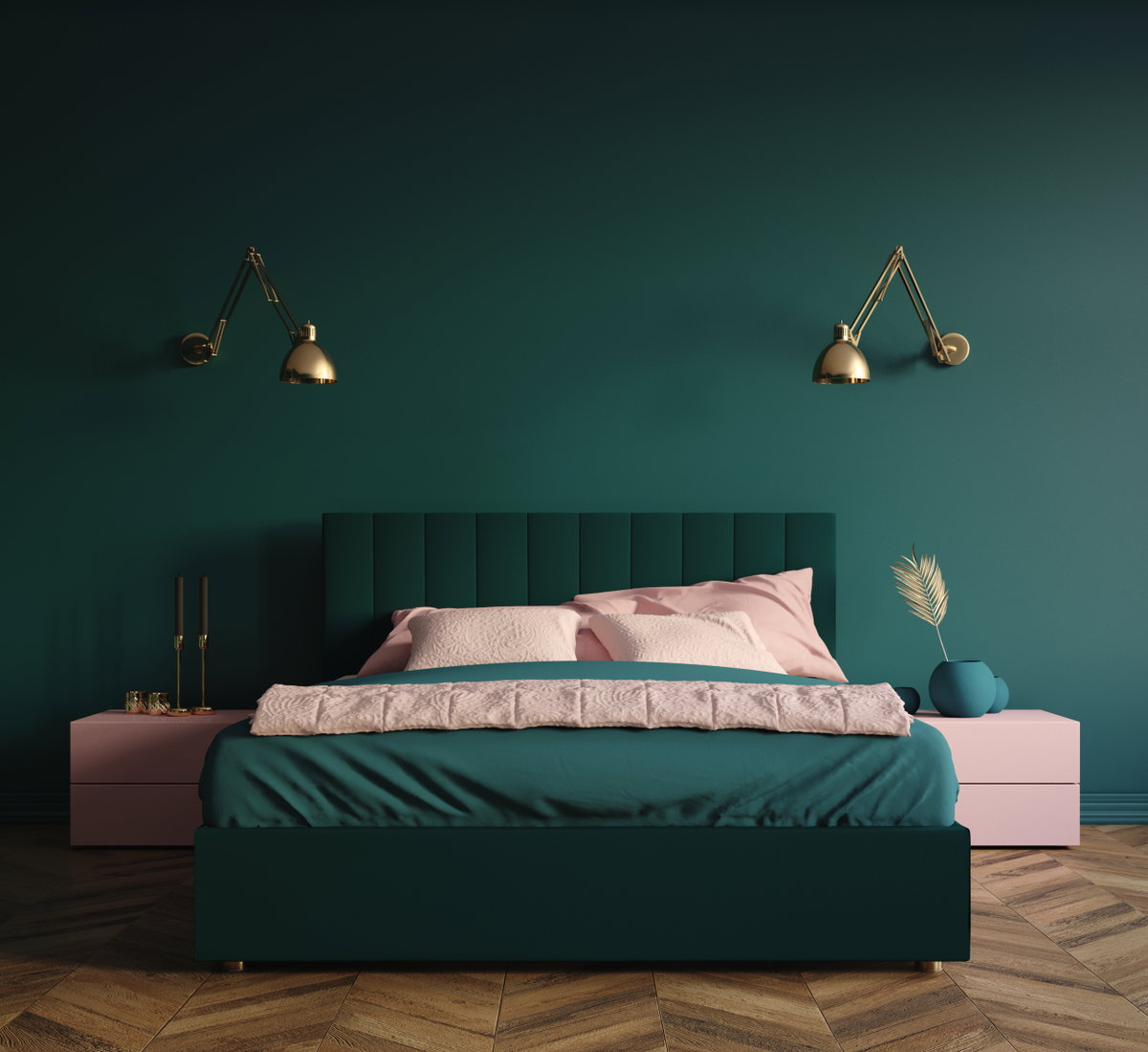 Schlafzimmer in Grün und Rosa