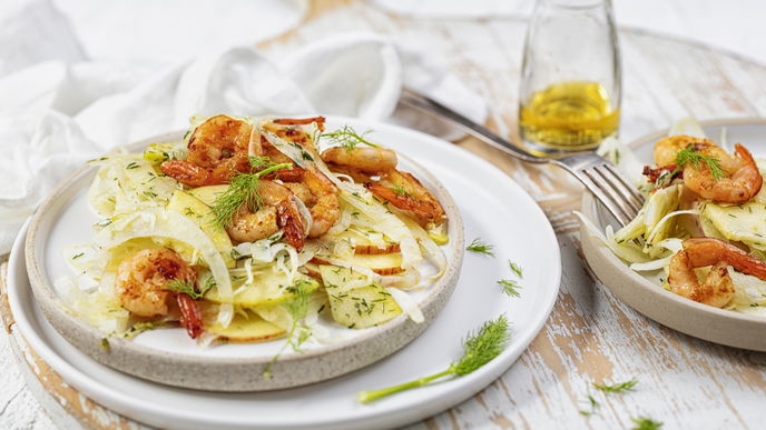 Rezept für sommerlichen Garnelen-Fenchel-Salat mit wenig Kalorien