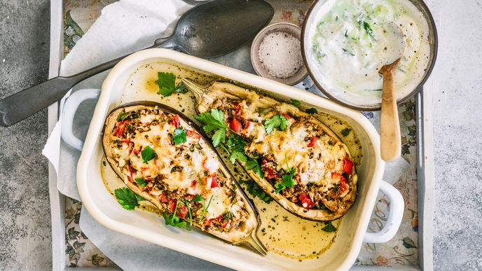 Abnehm-Rezept: Gefüllte Aubergine mit Joghurt