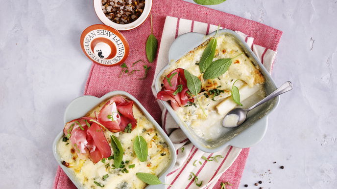 Abnehm-Rezept: Kalorienarmes Spargelgratin mit Roquefort