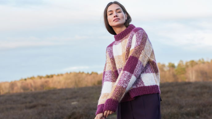 Kostenlose Strickanleitung für den Maxi-Karo-Pullover - extravagant und so schön warm