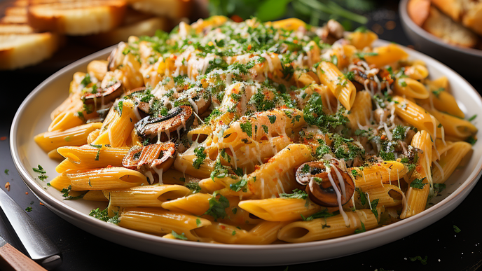 Cremige Kürbis-Pasta mit Pilzen: Einfaches Rezept