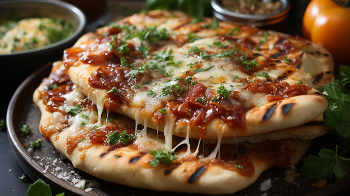 Naan-Pizza mit Kartoffeln und Knoblauch 