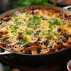 Rezept für deftigen Pilzauflauf mit Kartoffeln und Käse