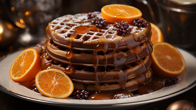 Rezept für Schokoladen-Gewürz-Waffeln mit marinierten Orangen