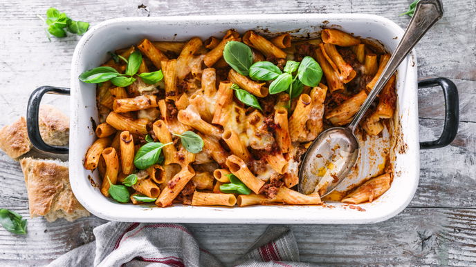 Rezept zum Nudelauflauf Tortiglioni al forno
