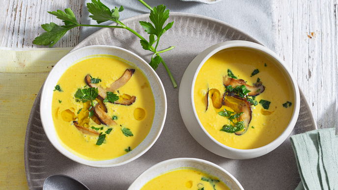 Kalorienarmes Rezept für vegane Maissuppe mit Shiitake Pilzen