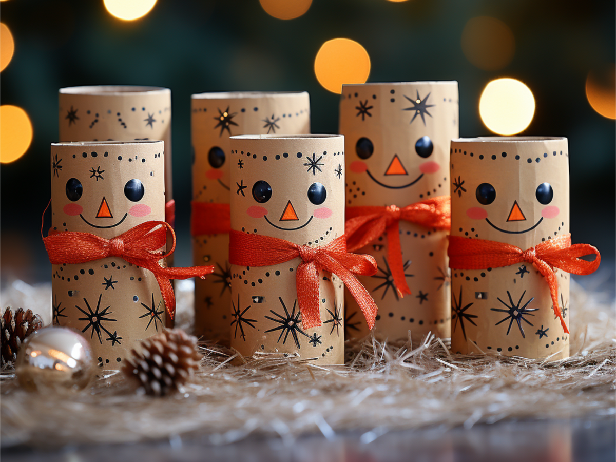 Schneemann-Adventskalender aus Klorollen
