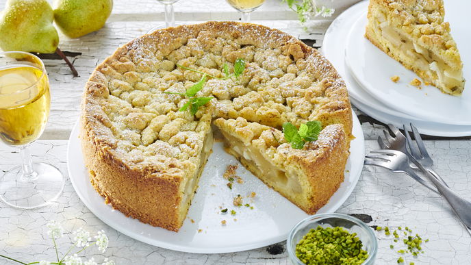 Rezept für unseren fruchtigen Birnen-Streuselkuchen mit Cidre 