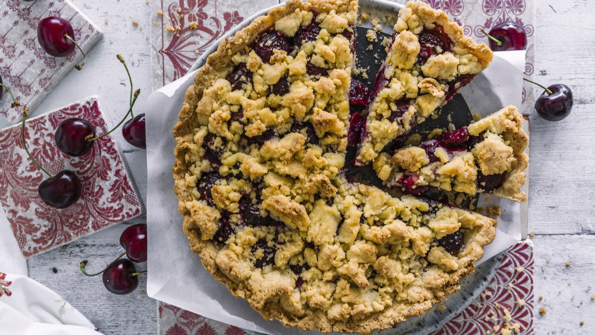 Rezept für einfachen Kirsch-Streuselkuchen mit Kokos
