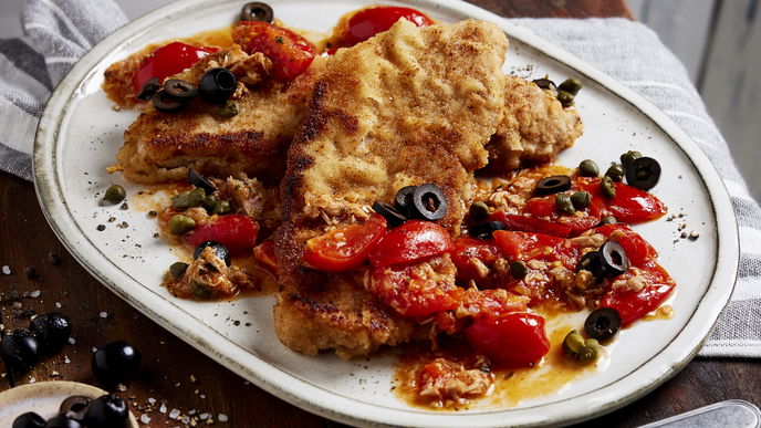 Rezept für Kalbsschnitzel mit Thunfisch-Tomaten-Sauce 
