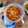 Leckere Pasta mit Protein-Tomaten-Harissasauce