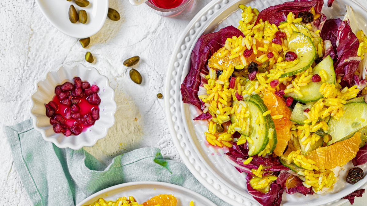 Macht Lust auf den Frühling: Orientalischer Reissalat mit Granatapfel
