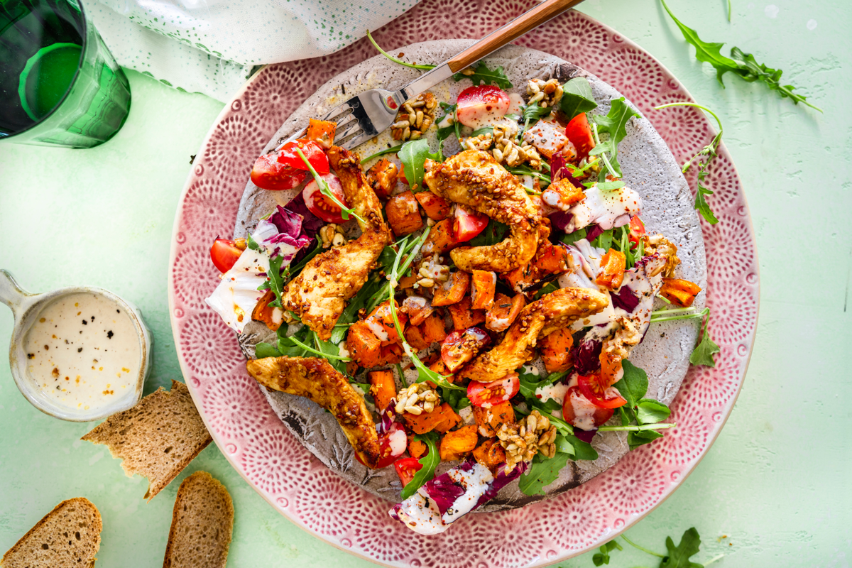 Süßkartoffelsalat mit Hähnchen
