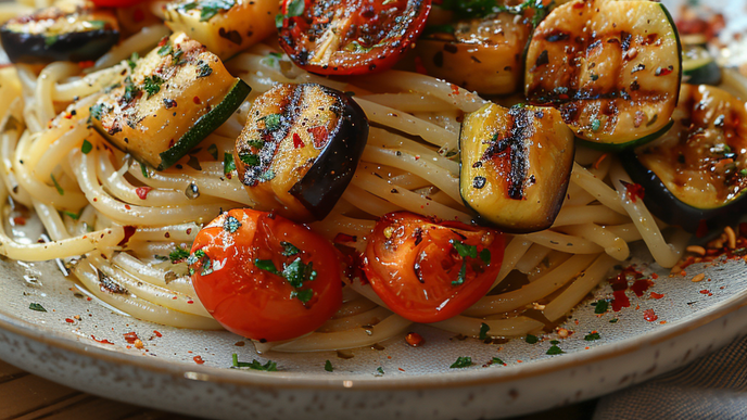Rezept für Spaghetti mit Grillgemüse