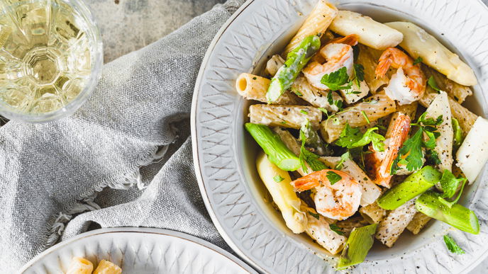 Leckeres Rezept für Spargel-Garnelen-Pasta