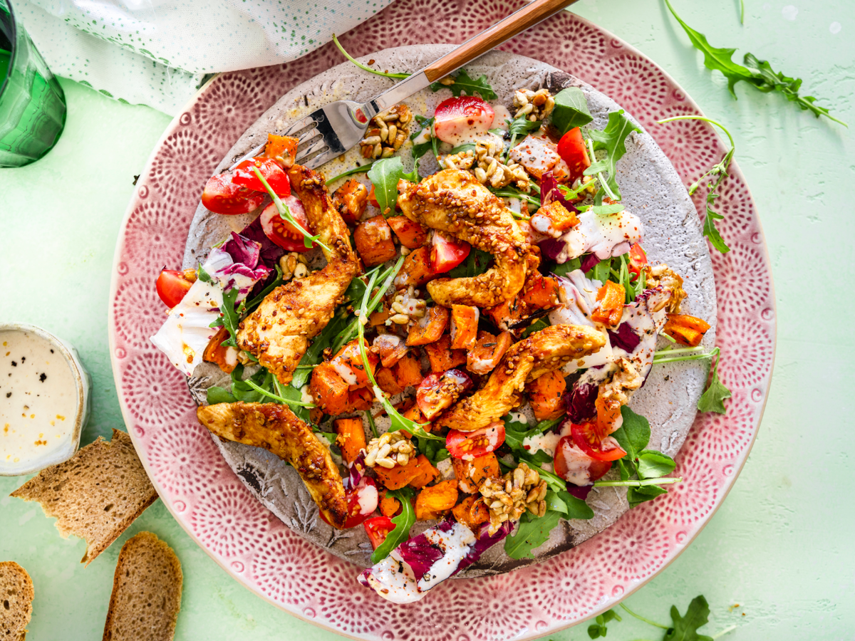 Süßkartoffelsalat mit Hähnchen