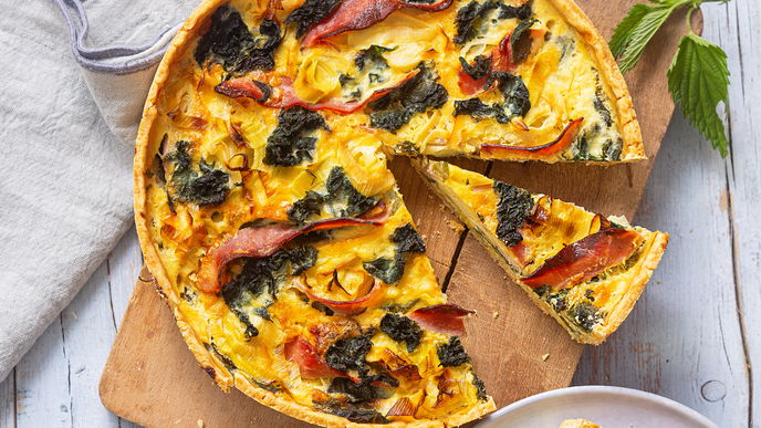 Rezept für Brennnessel-Quiche mit Kochschinken 