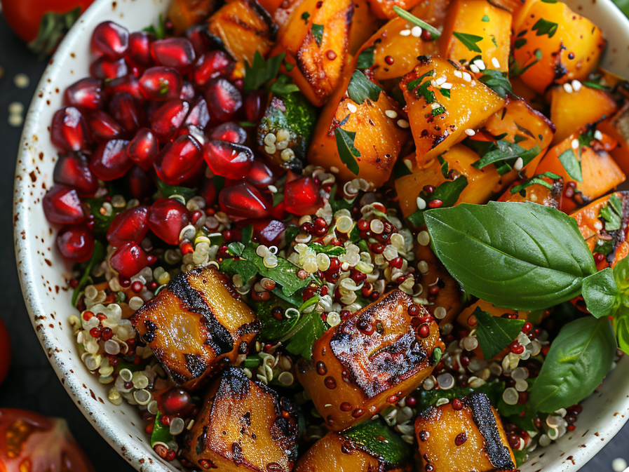 Quinoa-Tabouleh mit Granatapfel und Grillgemüse