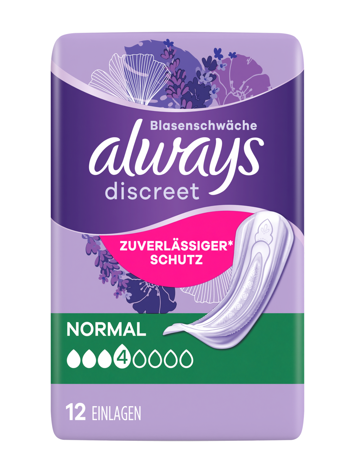 Always Discreet Einlagen sorgen für ein angenehmes Tragegefühl und sind in unterschiedlichen Größen erhältlich.