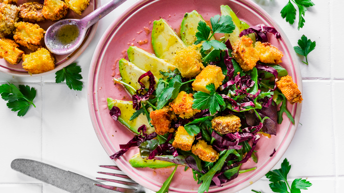 Schnelles Avocado-Carpaccio mit Crispy Tofu 