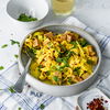 Rezept für bayerisches Curry mit Leberkäse und Bandnudeln