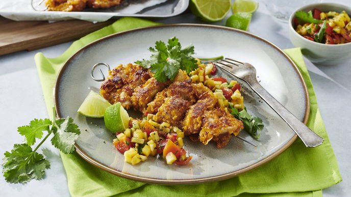 Rezept für Schnitzel-Spieße mit fruchtiger Salsa 