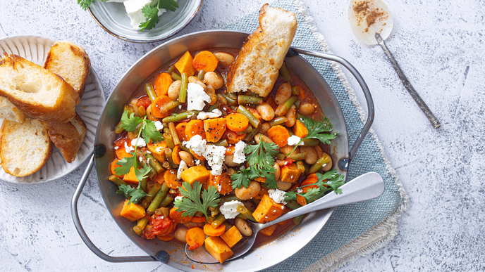 Rezept für One-Pot-Bohnen mit Süßkartoffeln und Möhren