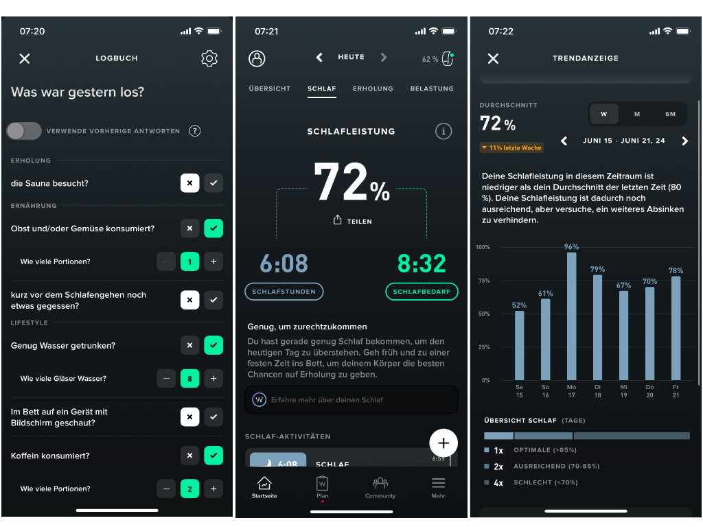 Verschiedene Daten zur Schlafleistung in der WHOOP App