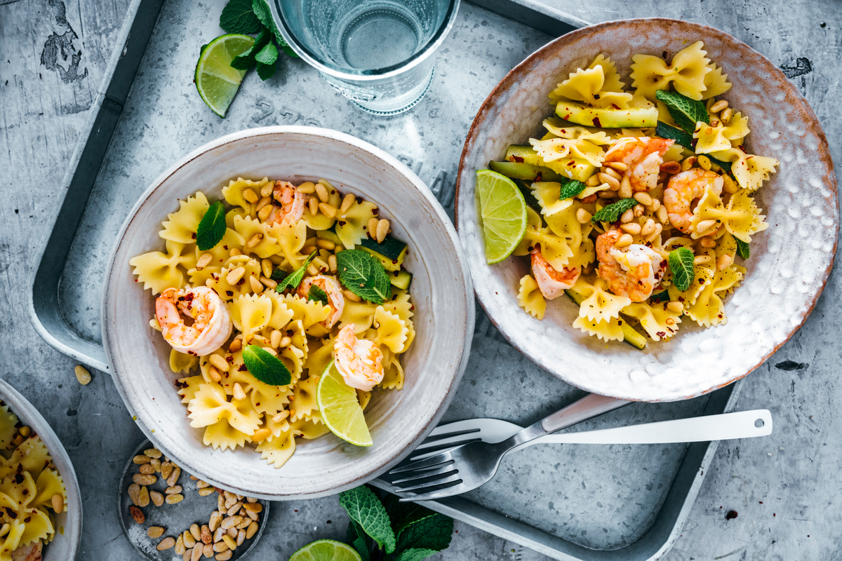 Schnelle Zucchini-Gerichte - Garnelen-Pasta mit Zucchini