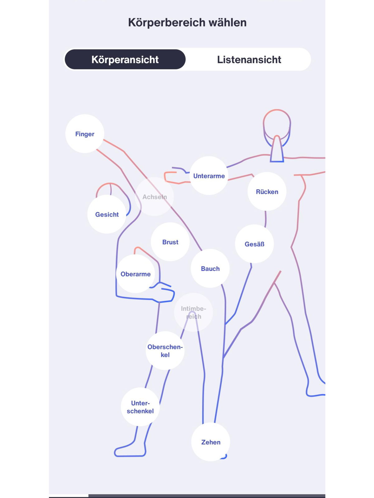 IPL Braun App Körperbereiche