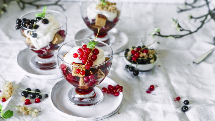 Rezept für unser Johannisbeer-Trifle mit Honigkuchen 