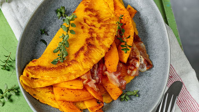 Rezept für Kürbis-Pfannkuchen mit Bacon 