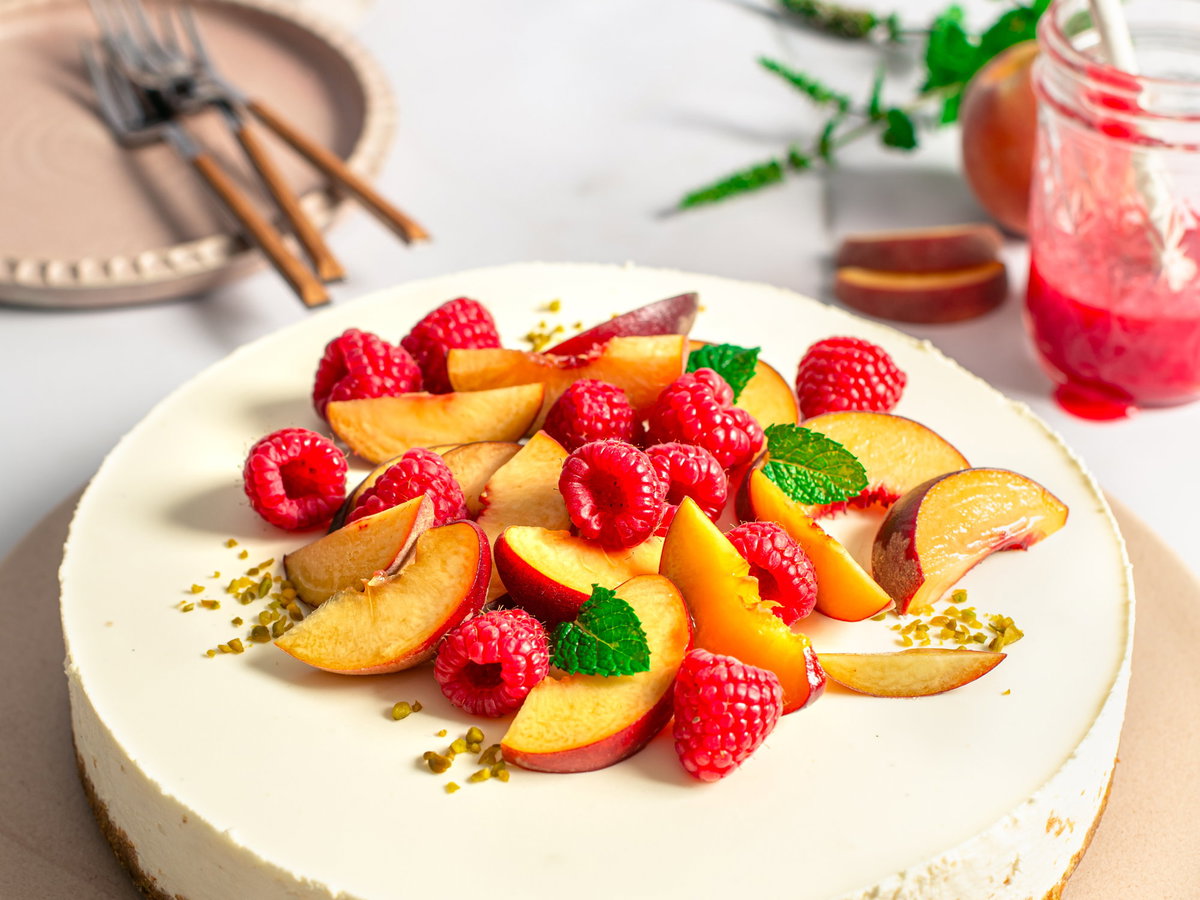 Käsekuchen mit Pfirsich