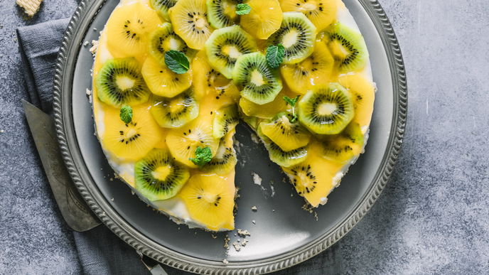 Rezept für Kiwi-Torte mit Skyr ohne backen 