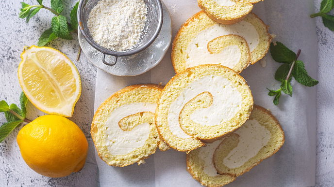 Rezept für Biskuitrolle mit Zitronen und Skyr 