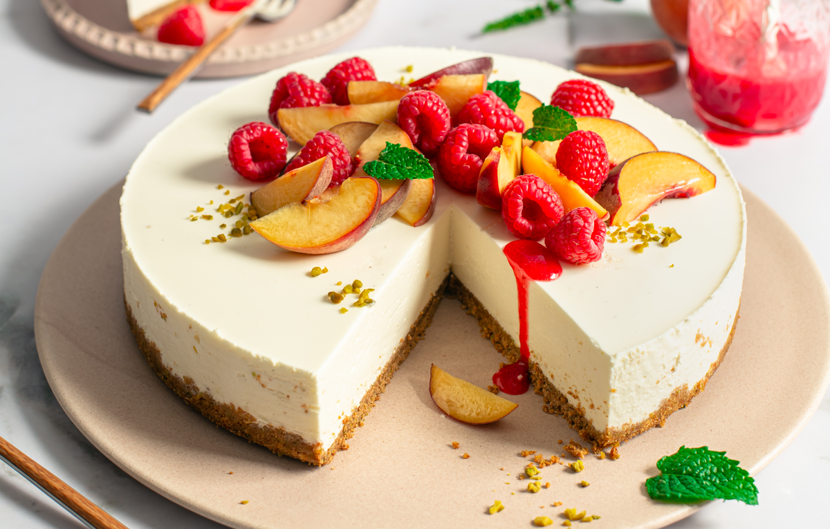 Kuchen ohne Mehl - Käsekuchen mit Pfirsich