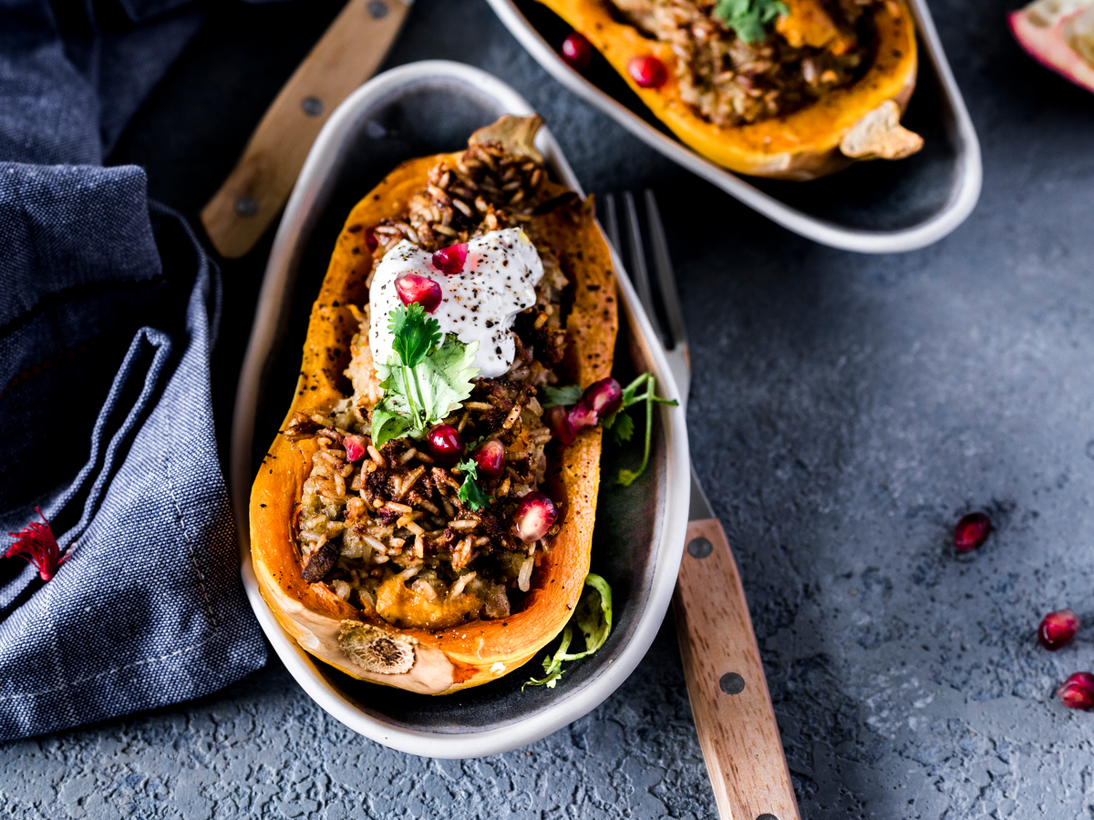 Gefüllter Butternut-Kürbis mit Feta