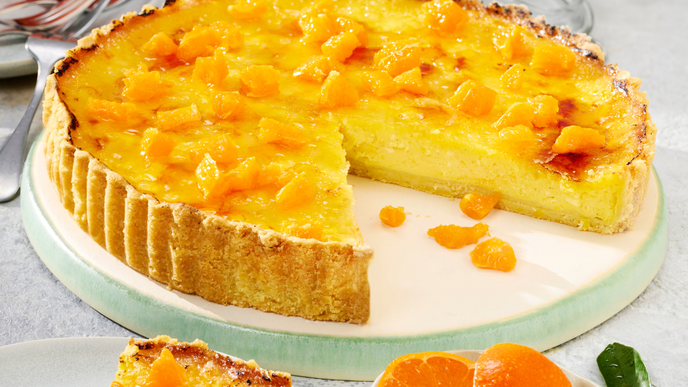 Gebrannte Mandarinentarte mit Mascarpone und karamellisiertem Zucker