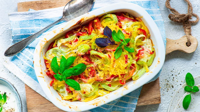Rezept für Rösti-Auflauf mit Paprika und Lauch