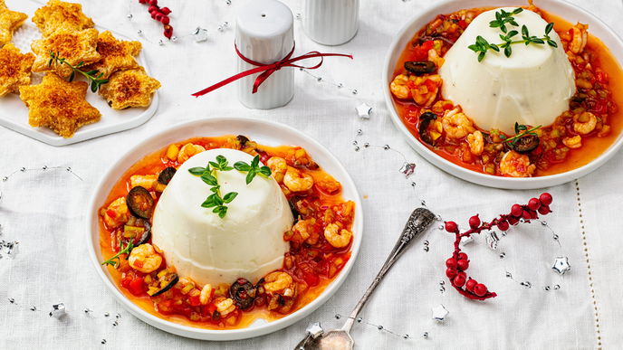 Rezept für Thymian-Panna-Cotta mit Krabben-Vinaigrette