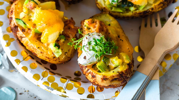 Unser Rezept für BBQ-Kartoffeln wird dank Bacon & Frühlingszwiebeln richtig würzig
