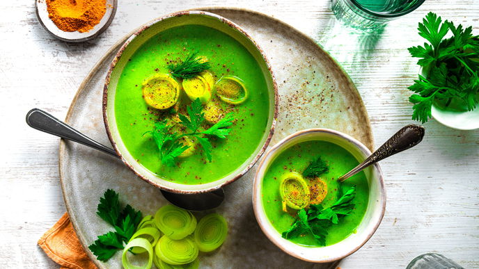 Schnelles Rezept für Erbsencremesuppe mit nur 187 Kalorien pro Portion