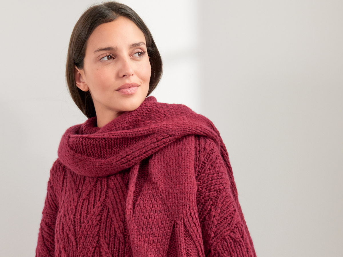 Stricken mit Merinowolle - Schal und Pullover mit Rautenmuster