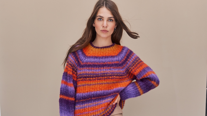 Strickanleitung für bunten Top-Down-Streifenpullover von Lana Grossa - gute Laune inklusive