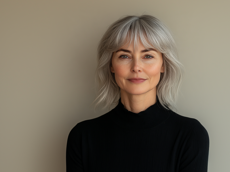 Kurzhaarfrisuren ab 60 - Frau mit Pony-Frisur