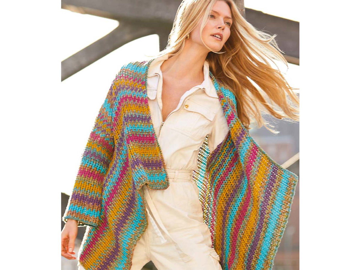 Stricken für den Frühling - Model in Cardigan im Retro-Style von Lana Grossa
