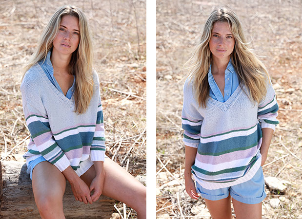Model in Boyfriend-Sweater zum Nachstricken